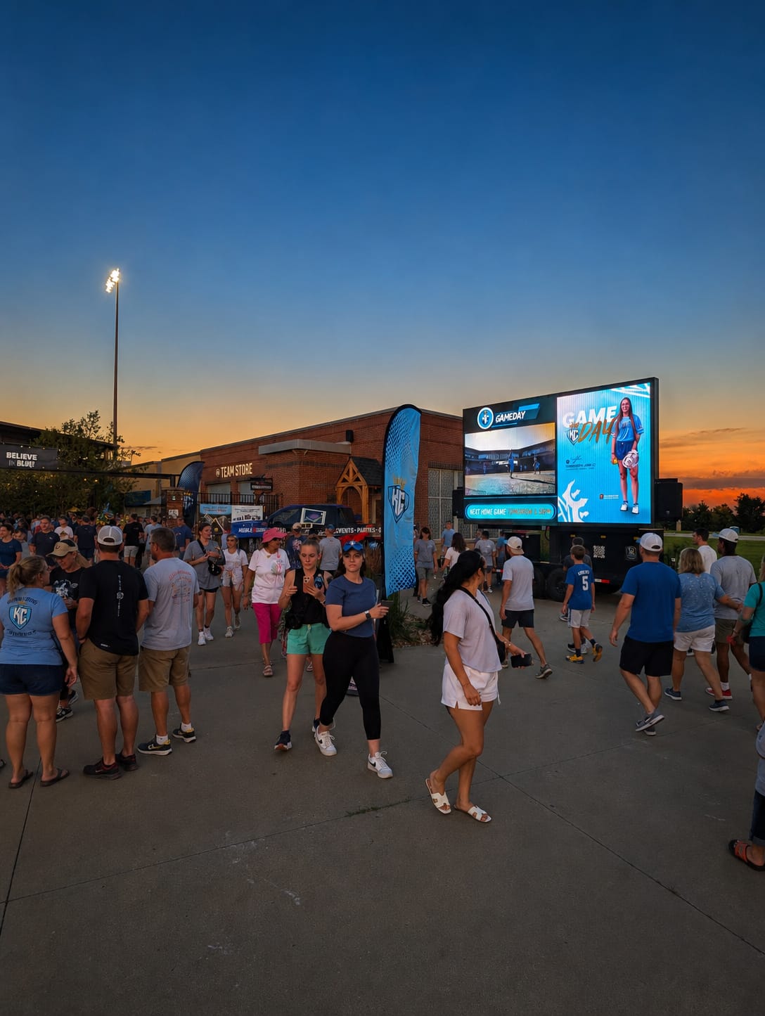Showtime compact double-sided LED trailer at a corporate product launch in Lawrence